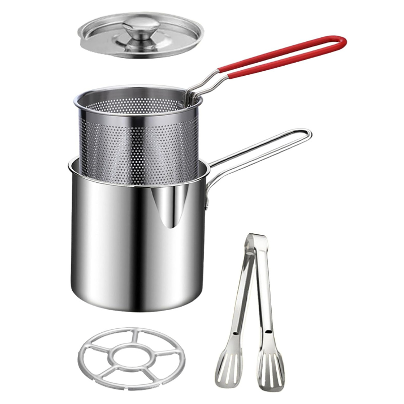 π Personal Mini Deep Fryer Set β Stainless Steel Pot with Lift-Out Draining Basket & Food Tongs