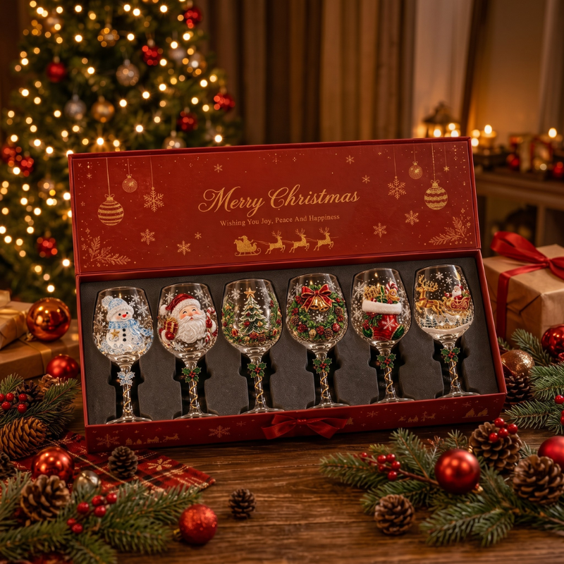 🔥🎁Christmas 3D Wine Glass Collection Gift Box Set✨