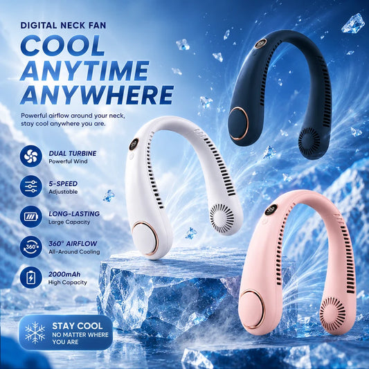 🌬️2026 HOT SALE💞50K+ SOLD!🍃💨 50% OFF! Neck Air Conditioner Fan – Ultra‑quiet, 360° rotating, Hands‑free cooling, long battery