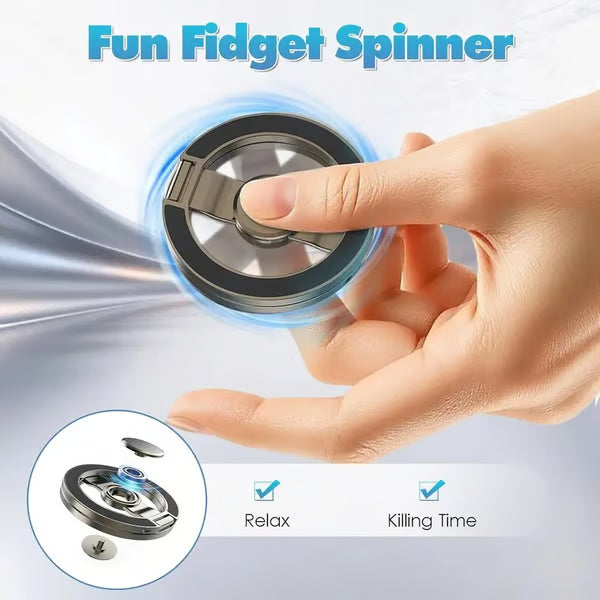 🔥Magnetic Phone Stand & Fidget Spinner Combo, Dual Magnetic Ring Stand, Fidget Toys Adults, 360°，Foldable, MagSafe Compatible