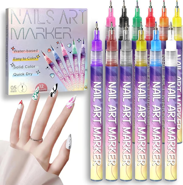MagicMani™ - 12 Colors Nail Art Pen Marker Set for Creative Designs 💅🎨