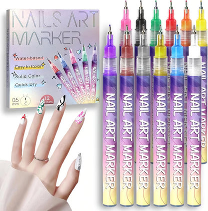 MagicMani™ - 12 Colors Nail Art Pen Marker Set for Creative Designs 💅🎨