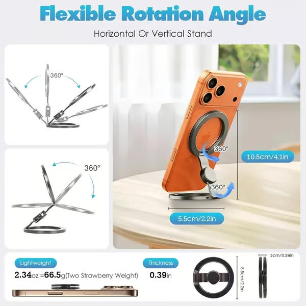 🔥Magnetic Phone Stand & Fidget Spinner Combo, Dual Magnetic Ring Stand, Fidget Toys Adults, 360°，Foldable, MagSafe Compatible