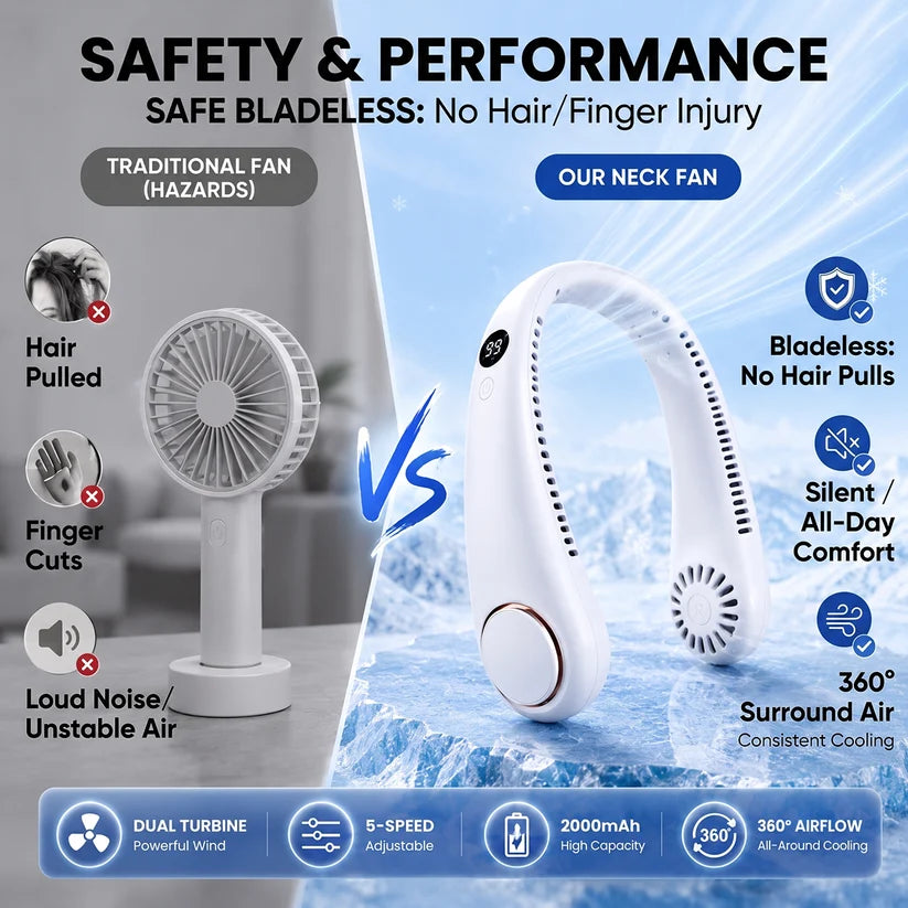 🌬️2026 HOT SALE💞50K+ SOLD!🍃💨 50% OFF! Neck Air Conditioner Fan – Ultra‑quiet, 360° rotating, Hands‑free cooling, long battery