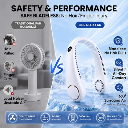 🌬️2026 HOT SALE💞50K+ SOLD!🍃💨 50% OFF! Neck Air Conditioner Fan – Ultra‑quiet, 360° rotating, Hands‑free cooling, long battery
