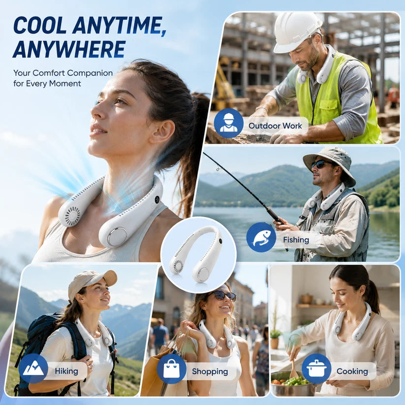 🌬️2026 HOT SALE💞50K+ SOLD!🍃💨 50% OFF! Neck Air Conditioner Fan – Ultra‑quiet, 360° rotating, Hands‑free cooling, long battery