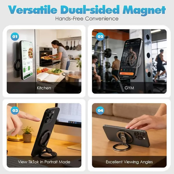 🔥Magnetic Phone Stand & Fidget Spinner Combo, Dual Magnetic Ring Stand, Fidget Toys Adults, 360°，Foldable, MagSafe Compatible
