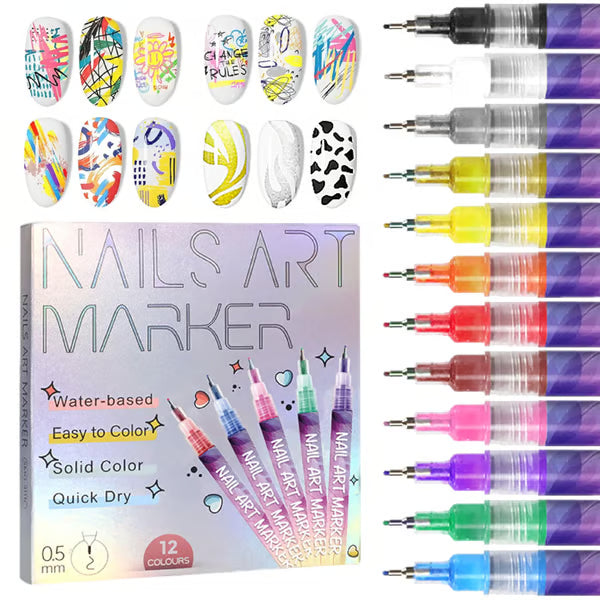 MagicMani™ - 12 Colors Nail Art Pen Marker Set for Creative Designs 💅🎨