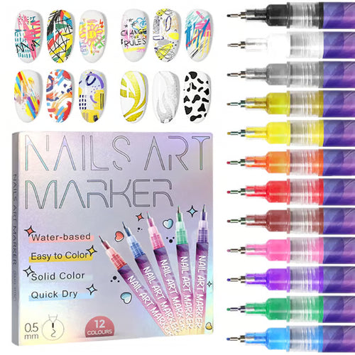 MagicMani™ - 12 Colors Nail Art Pen Marker Set for Creative Designs 💅🎨